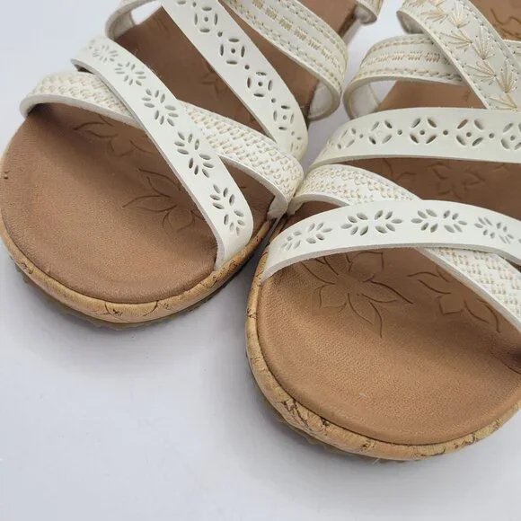 Skechers Beverlee Tiger Posse Sandals Luxe Foam Women's Sz 6 Wedge Strappy White - Picture 14 of 15